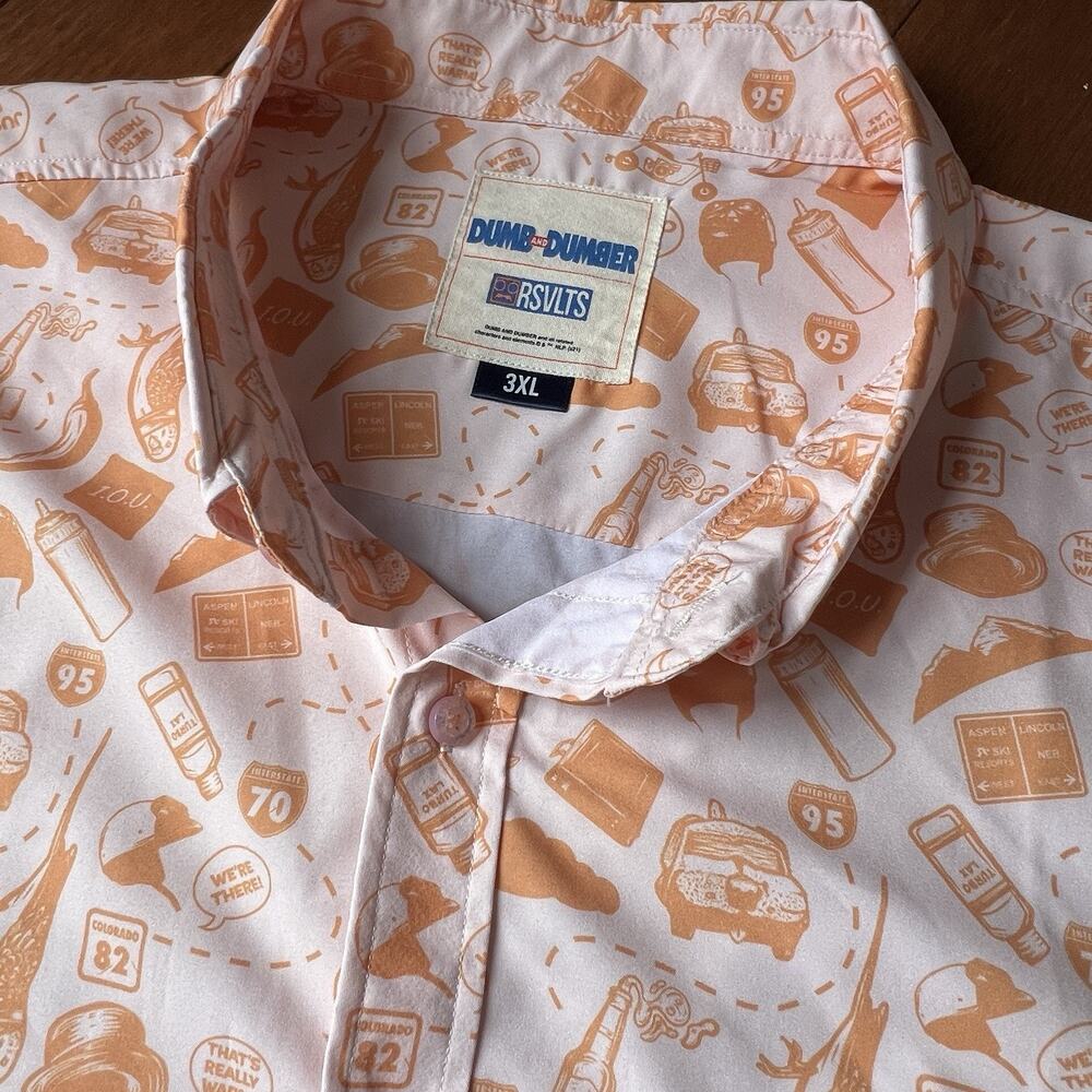 RSVLTS Dumb and Dumber 3XL KUNUFLEX Peach Orange All Over Print Dad Shirt
